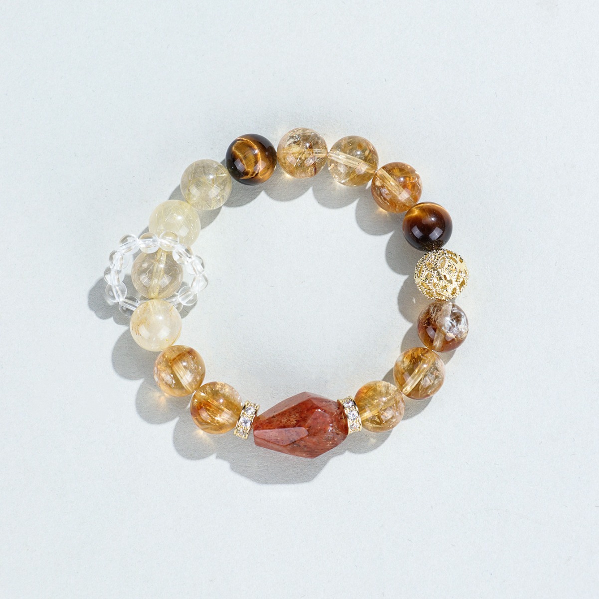 Natural Citrine Rutilated Quartz Bracelet for Wealth and Luck, Genuine Natural Crystal Bracelet for Men and Women.