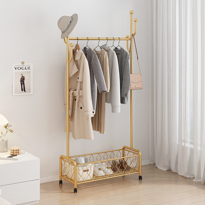 卧室挂衣架衣帽架轻奢床边可移动轻奢衣帽架床头置物架移动挂衣架
