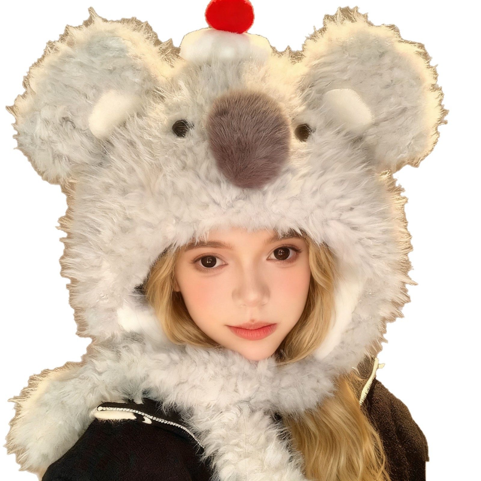 可爱耳朵会动的考拉毛绒帽女秋冬保暖护耳甜美百搭照显脸小雷锋帽