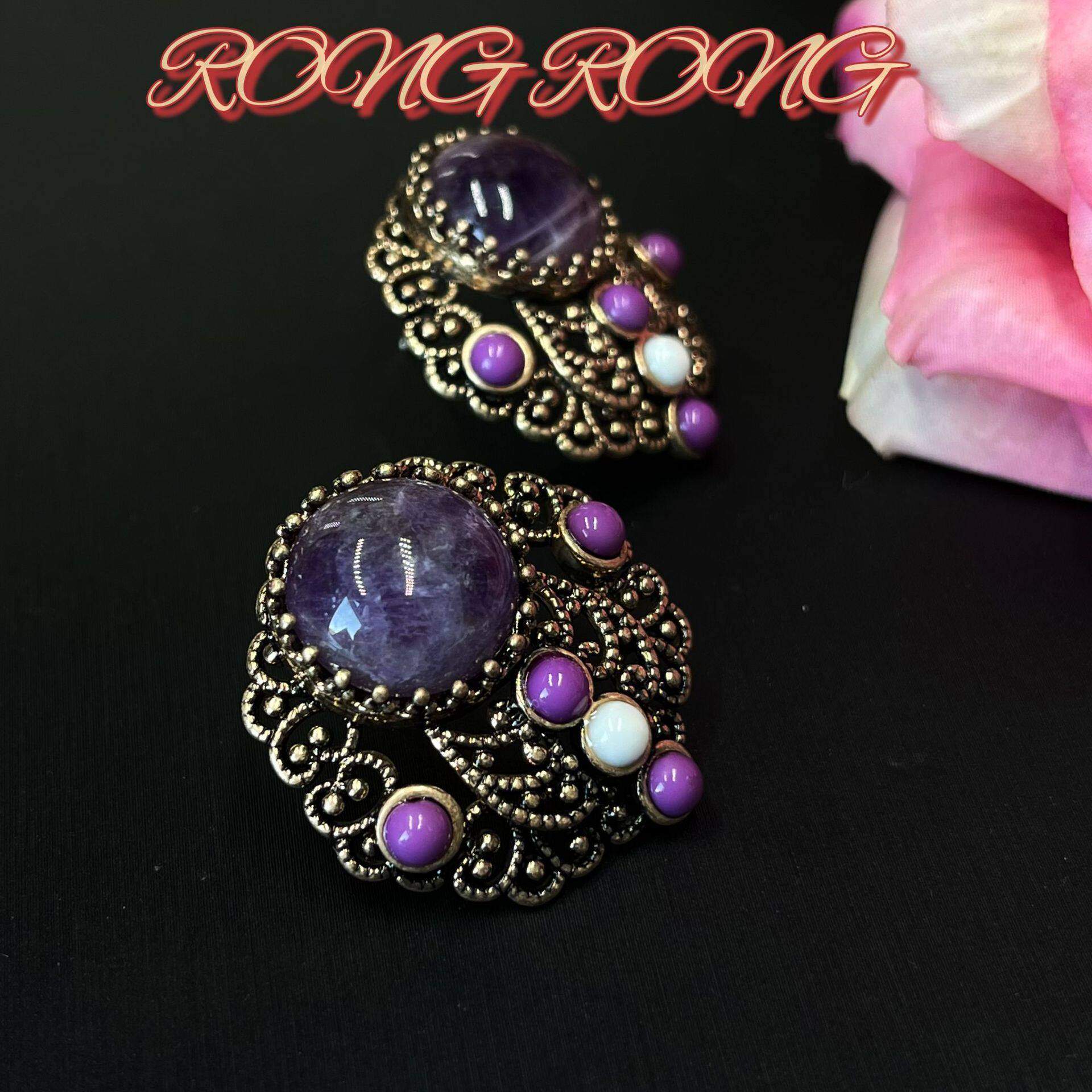 Luxury Vintage Amethyst Stud Earrings