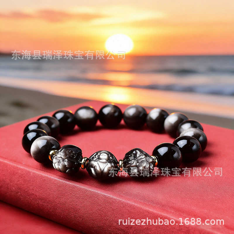 天然金曜石生肖三合手链