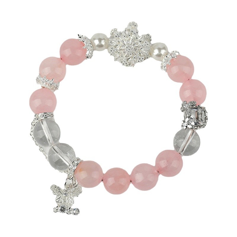 Natural Rose Quartz and Clear Crystal Snowflake Bracelet | Attract Love, Enhance Relationships, and Purify Spiritual Energy Bracelet
