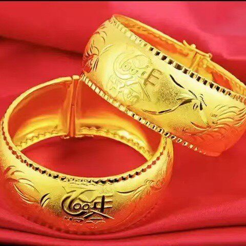 25mm仿真金双喜字手镯女新娘结婚首饰镀金龙凤镯子开口婚礼饰品