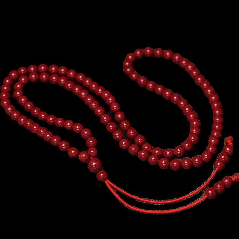 Natural Cinnabar 108 Bead Bracelet, Five Elements Energy Bracelet for Warding Off Evil, Changing Luck, and Health Protection.