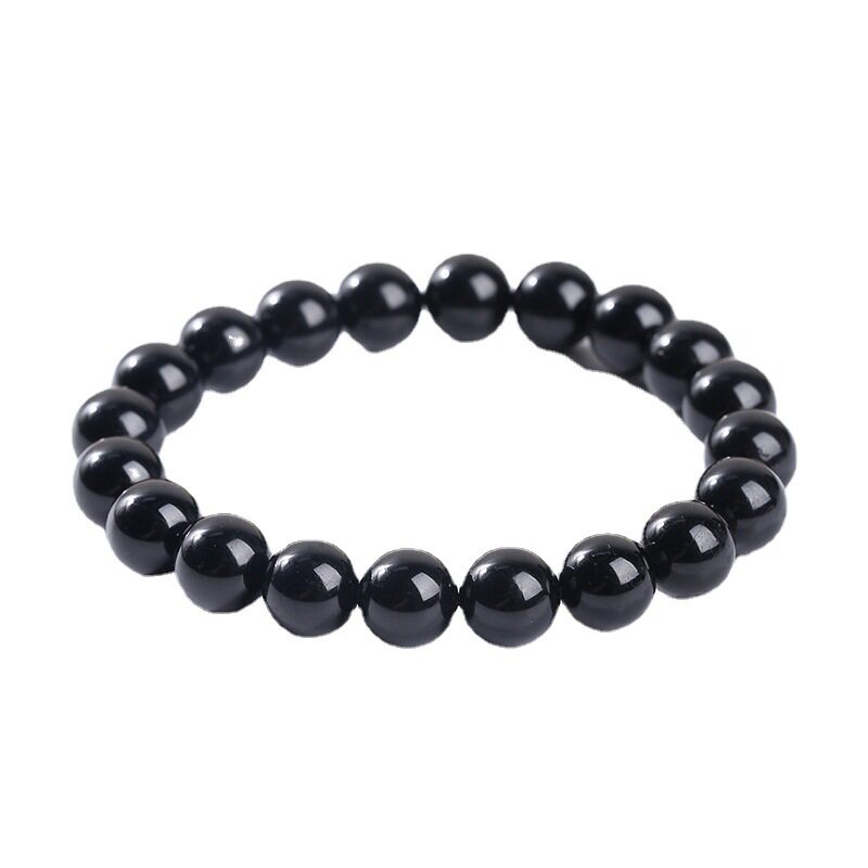 Single-Strand Round Bead Minimalist Black Tourmaline Bracelet