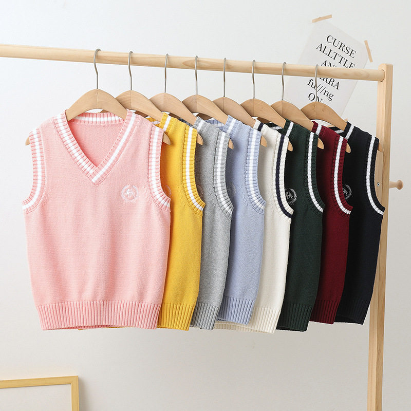 儿童马甲春秋款幼儿园中小学校服男童套头学院风毛衣女童针织背心