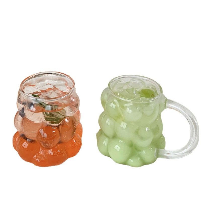 葡萄啵啵杯ins设计师款带把玻璃杯小众果汁饮料杯家用夏喝水杯子