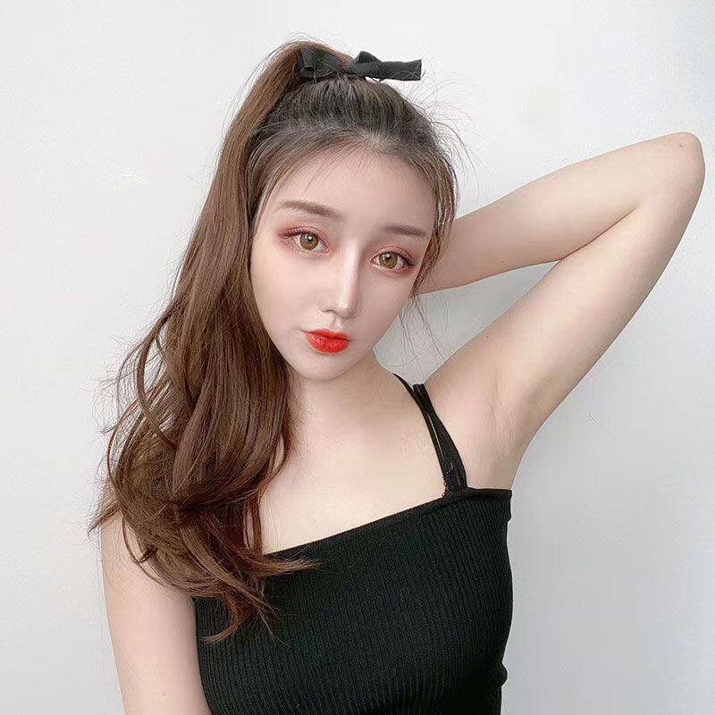 厂家批发  假发女绑带式微卷马尾中长款逼真自然发尾卷假发片