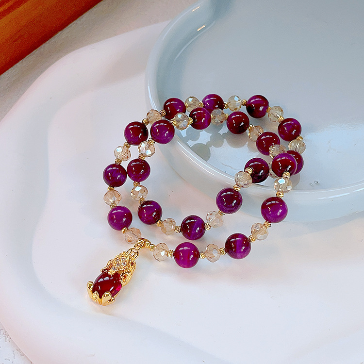 【Fortune Attraction & Husband Luck】Rose Red Tiger's Eye Pixiu Fox Bracelet for Women, Natural Crystal Energy Bracelet
