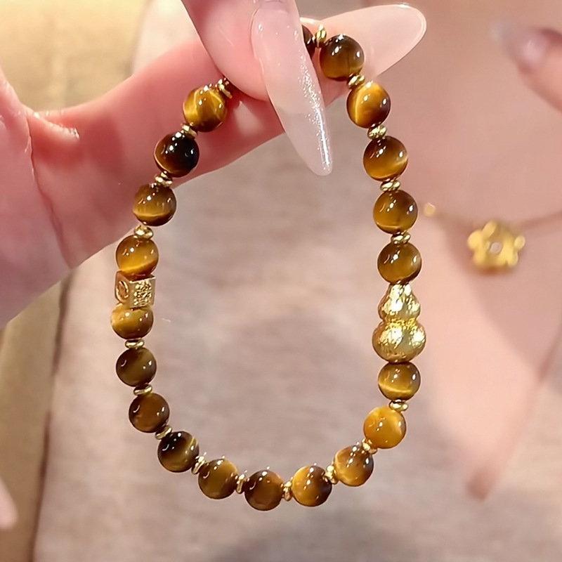 Tiger's Eye Stone Coin Gourd Bracelet, Wealth Attracting and Luck Changing Natural Crystal Bracelet, Unisex Feng Shui Accessory.