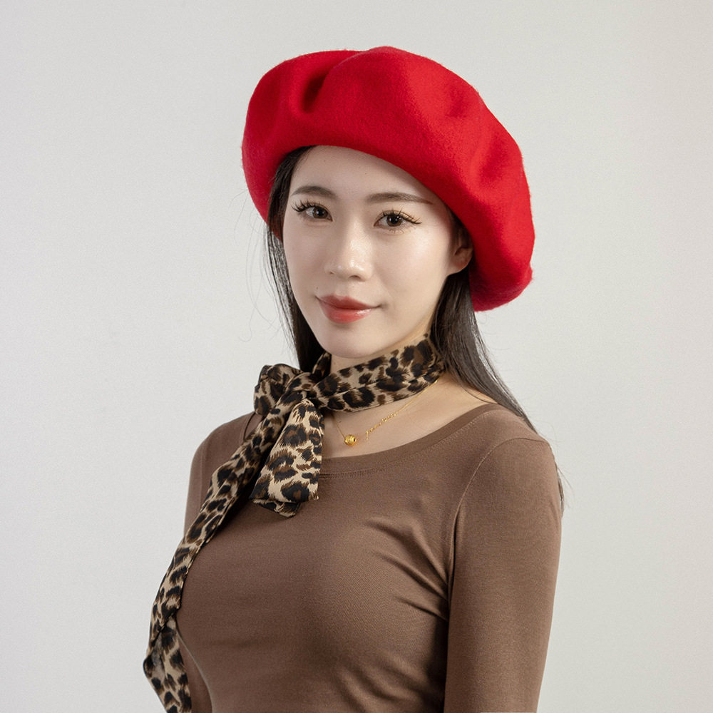 秋冬新款时尚休闲加大码直径32cm羊毛呢贝雷帽画家帽保暖云朵帽子