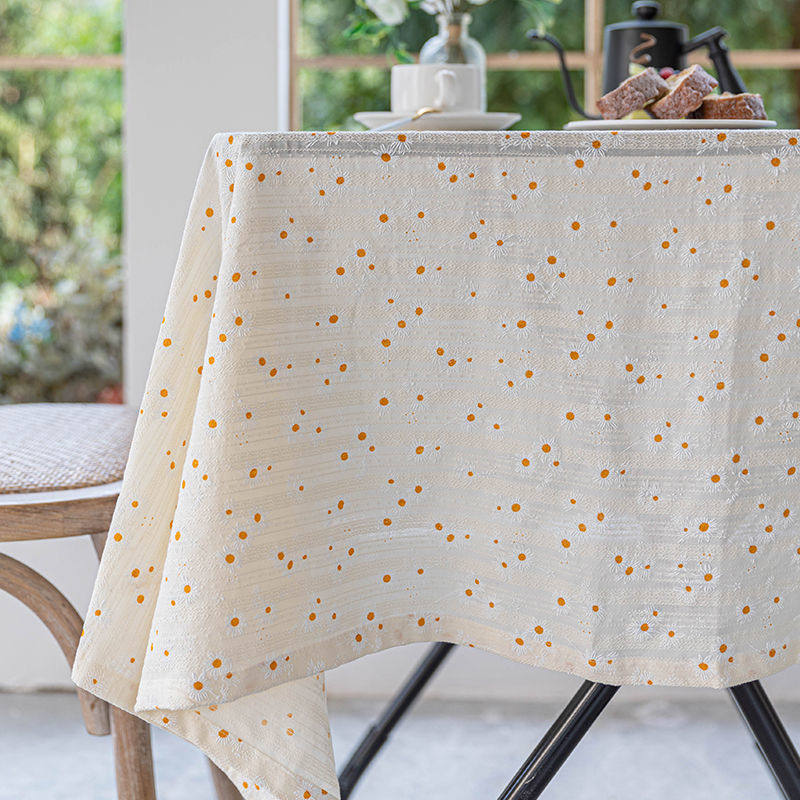 桌布ins风日系棉麻布艺小雏菊家居蕾丝正方形茶盘小家电防尘盖布