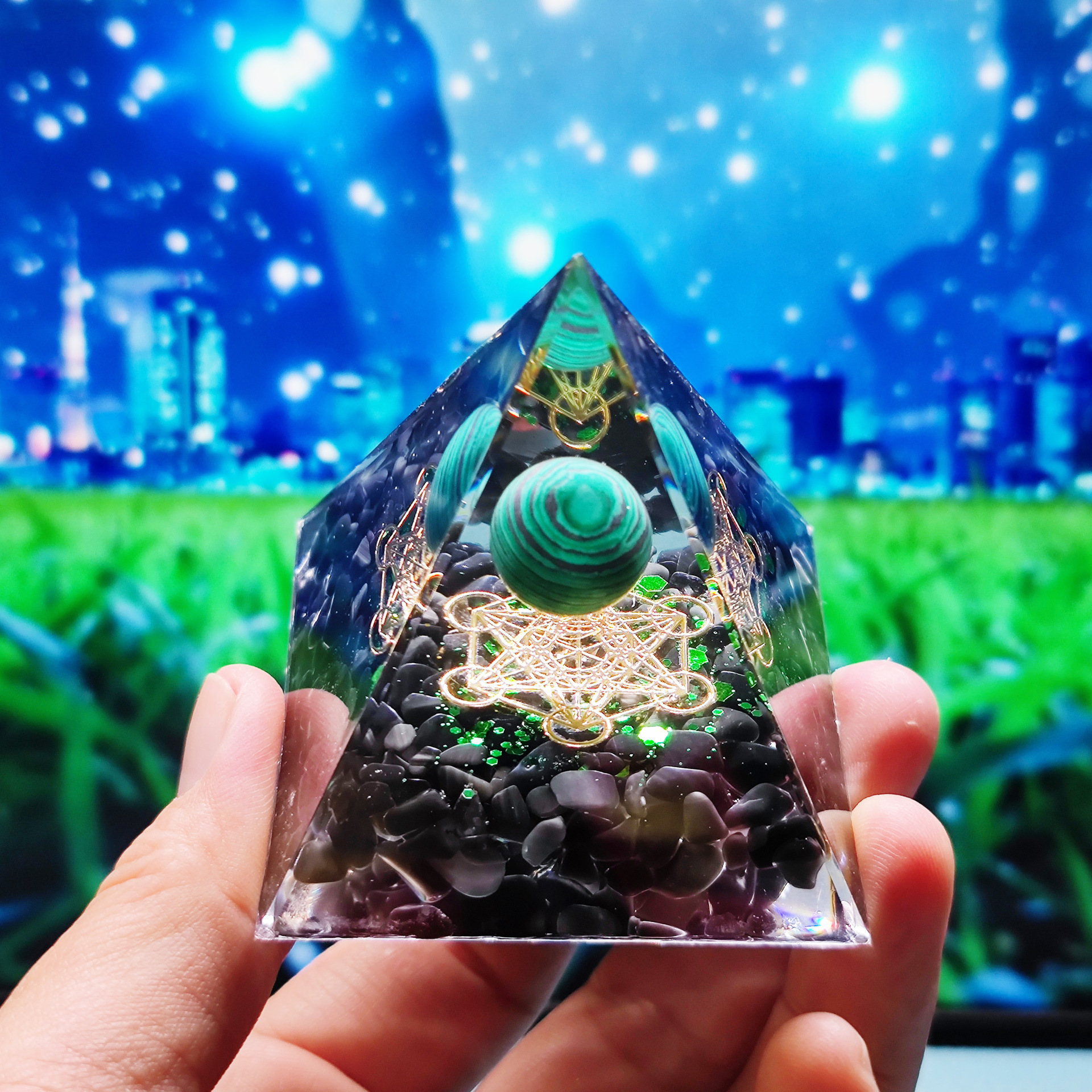 Obsidian Energy Crystal Pyramid Ornament - Natural Raw Stone for Purifying Negative Energy, Wealth Attraction and Home Protection Feng Shui Decor