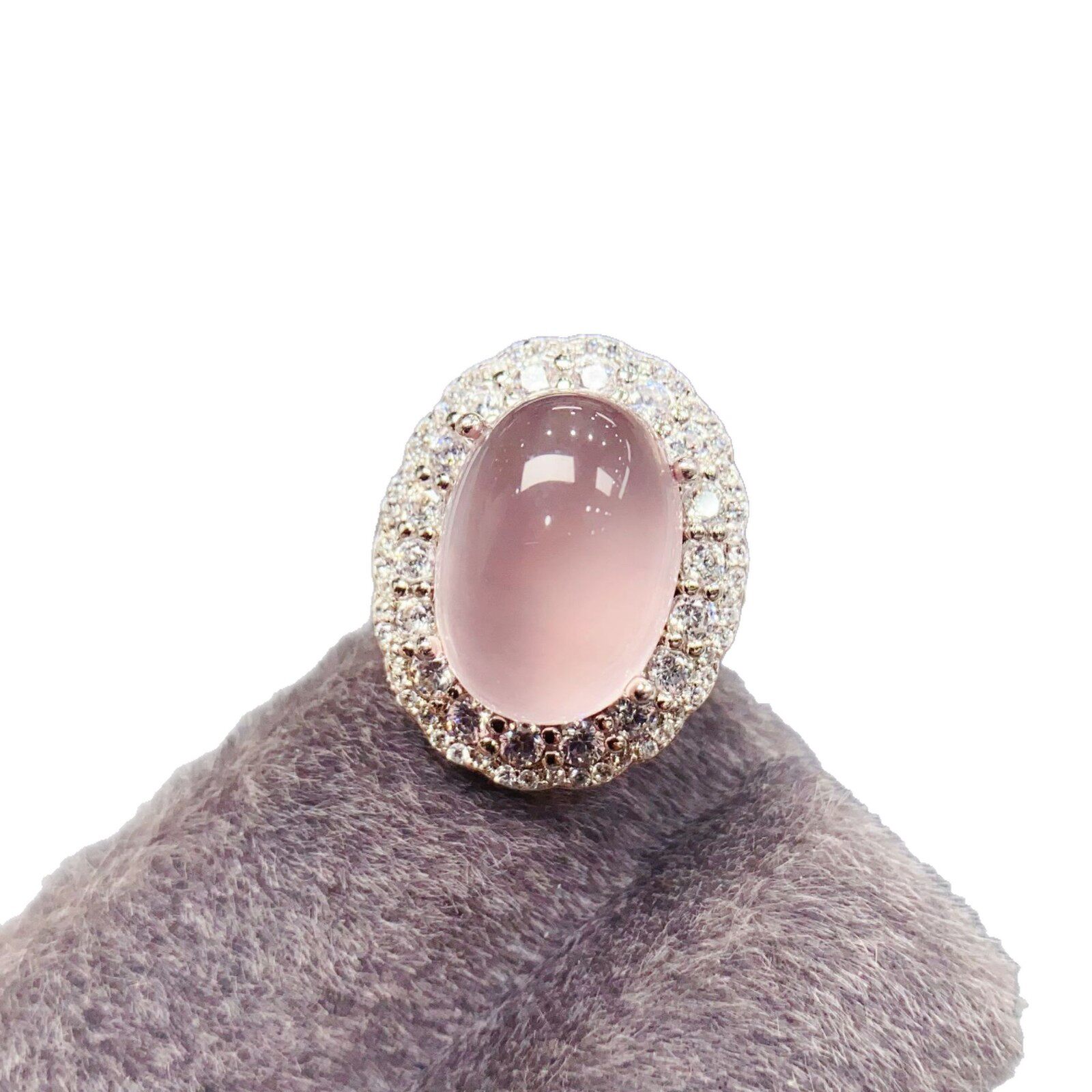 Rose Quartz Love Ring - 925 Sterling Silver Oval Stone Ring