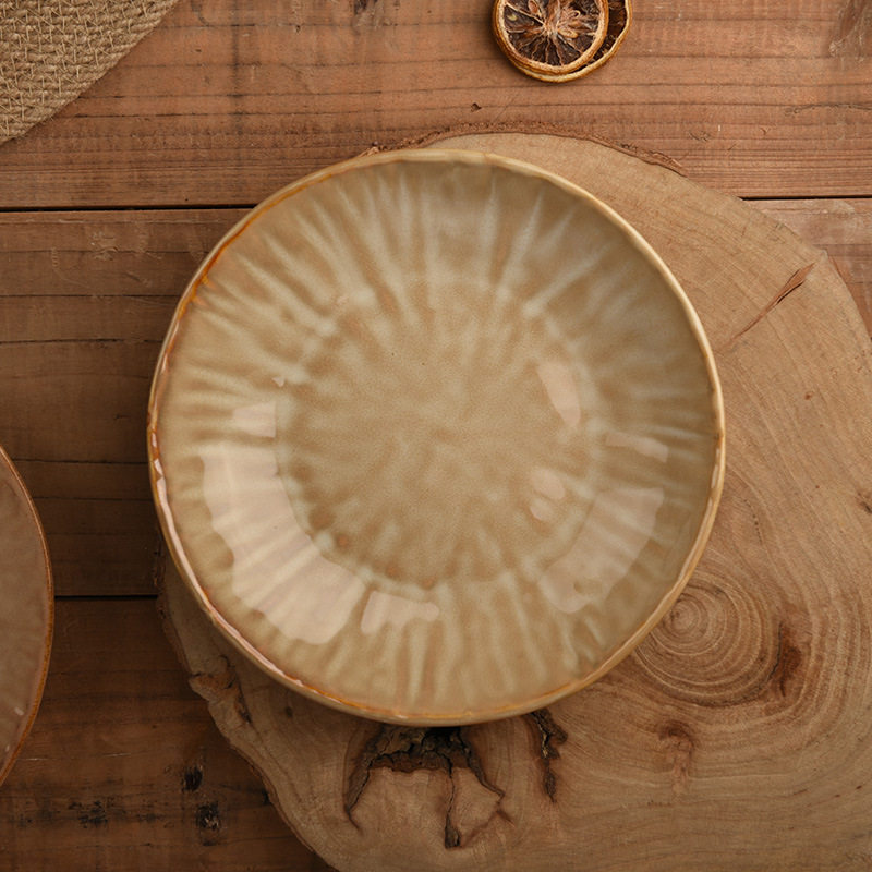 跨境专供日式复古风成人碗碟套装圆形窑变釉轻奢复古陶瓷碗