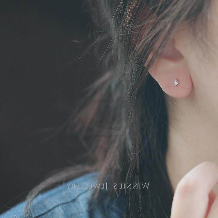 9k gold small square drill screws, ear studs, ear bone studs