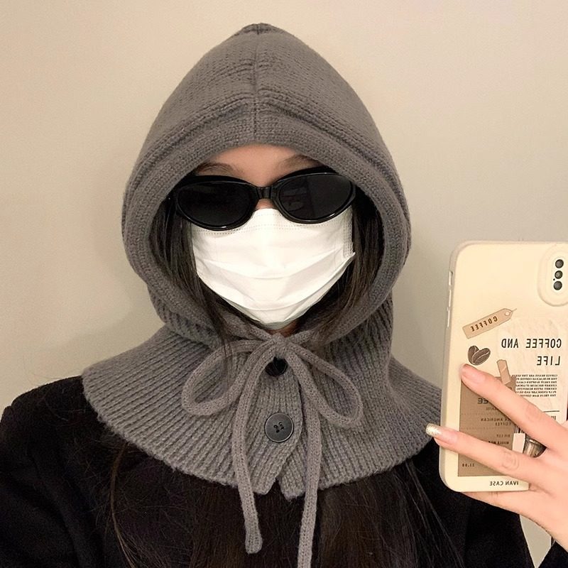 巴拉克拉法帽子女秋冬保暖针织帽子围巾一体连帽围脖护耳毛线帽男