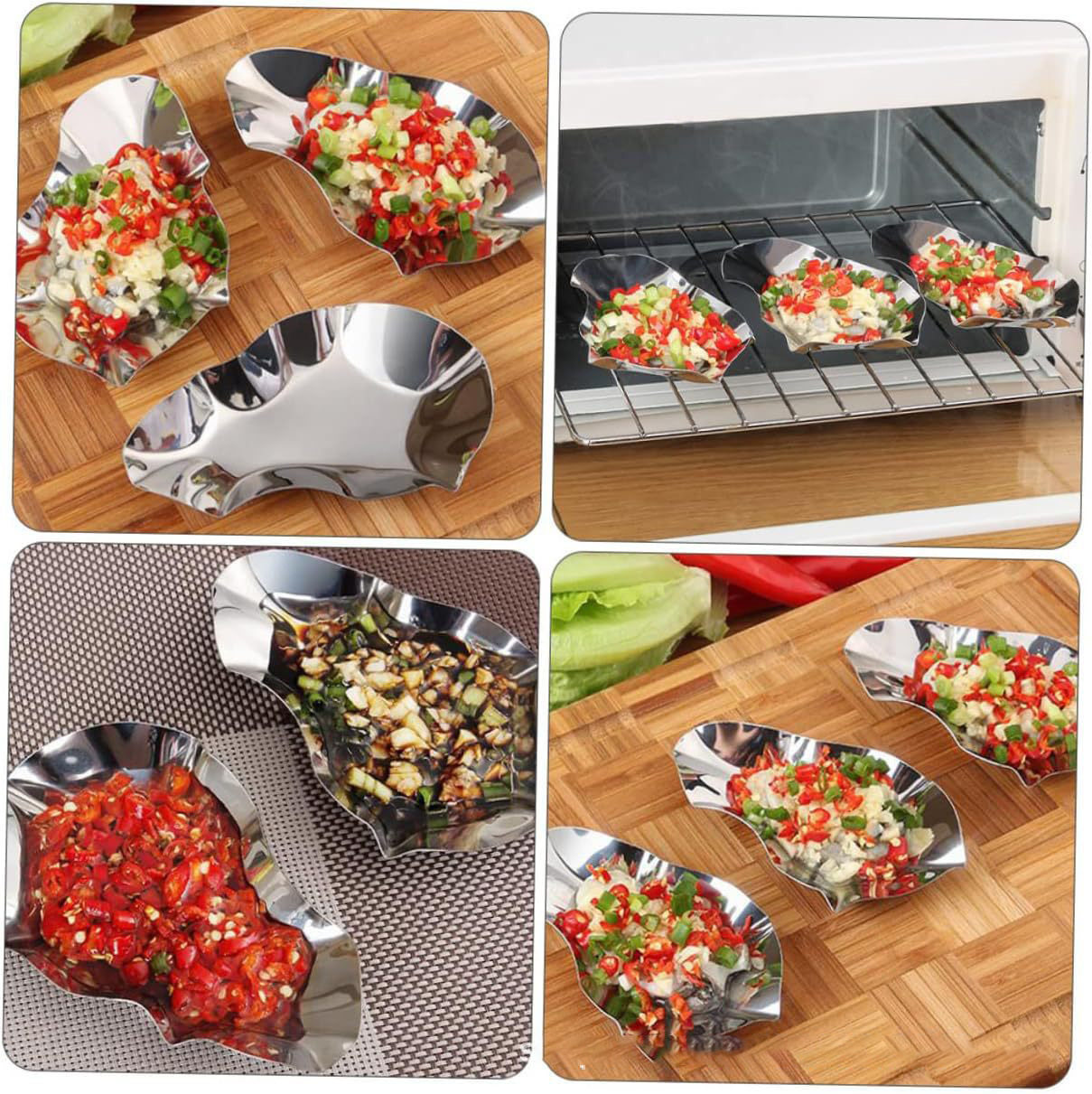 不锈钢生蚝盘蜗牛盘海螺盘牡蛎蒸盘餐厅烧烤碟子蚝碟酱油调味碟新