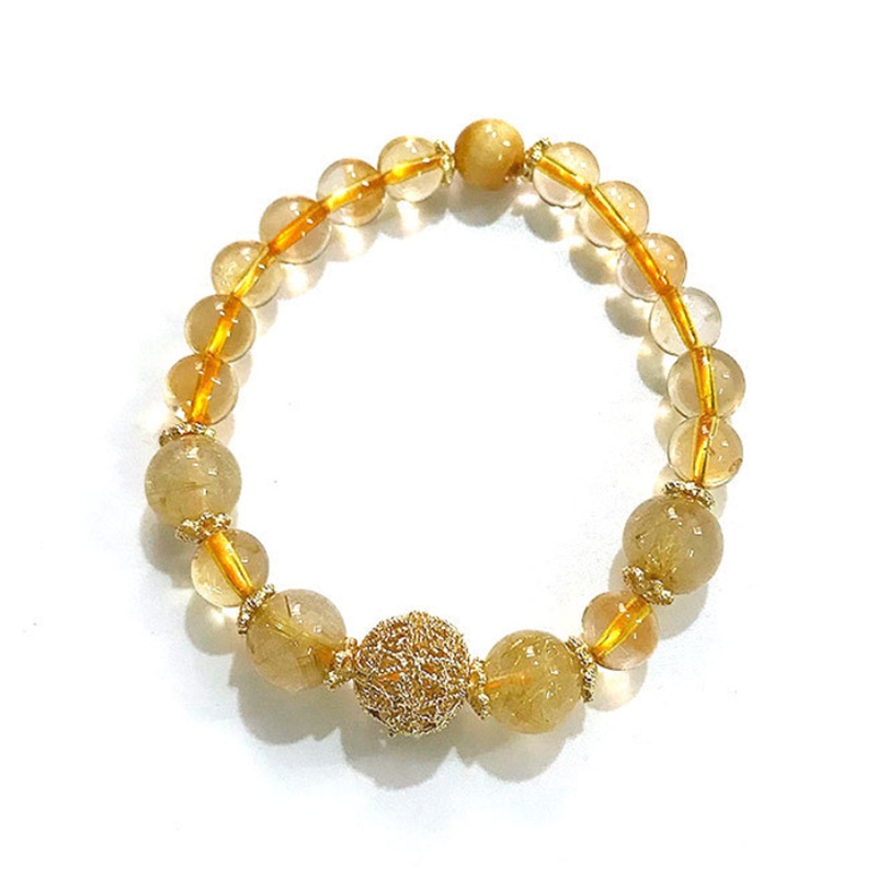 Natural Blonde Rutilated Quartz Citrine Bracelet, Wealth Attracting and Luck Changing Energy Crystal Bracelet, Unisex Design.