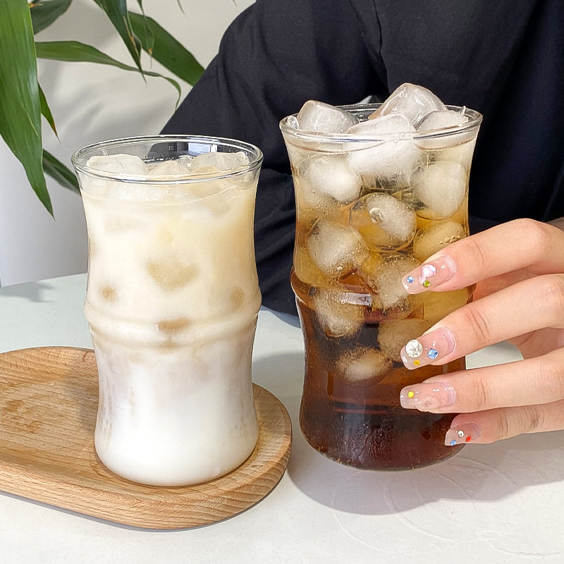 家用高硼硅透明玻璃竹节单层玻璃果汁饮料咖啡耐热玻璃喝水杯子夏