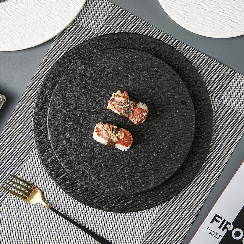 高颜值盘子石纹创意四方日式餐具菜碟家用白色陶瓷餐盘网红牛排盘