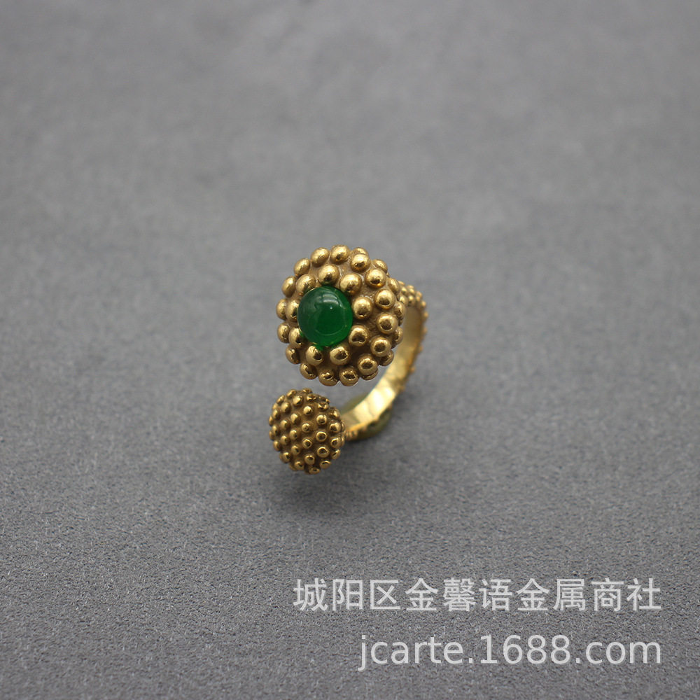 青岛首饰复古琉璃戒指个性小众艺术品铜镀俄真金手饰度假风耳环