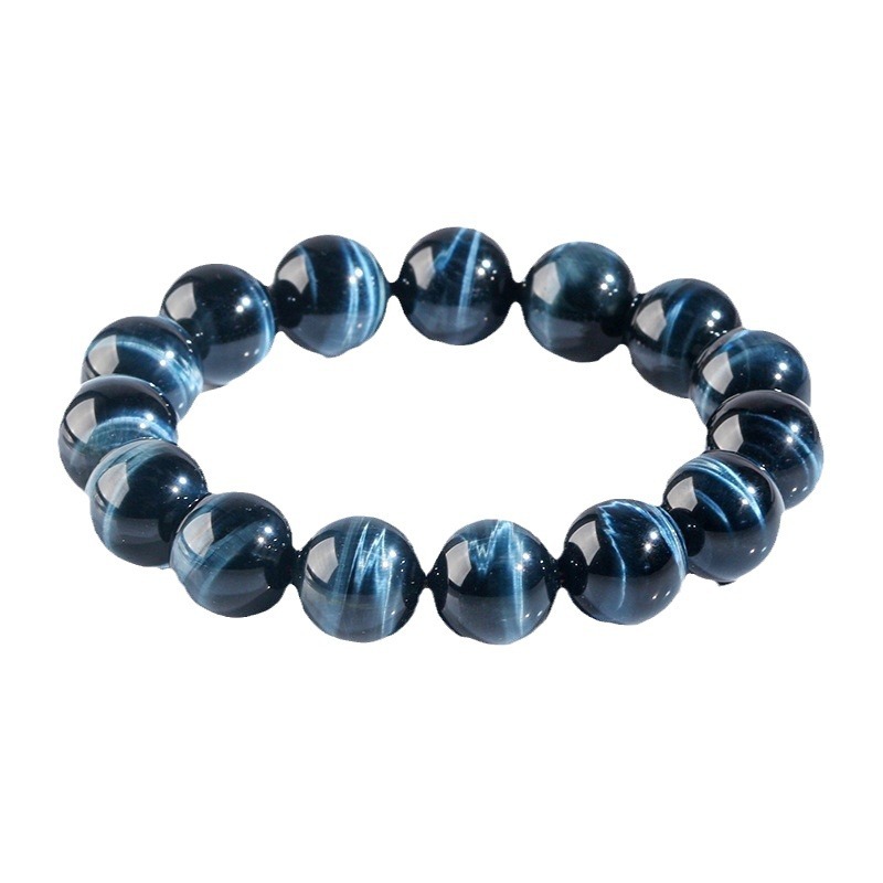 Natural Blue Tiger Eye Bracelet with Lightning Patterns | Wealth-Attracting and Evil-Repelling Energy Crystal Bracelet | Unisex Design
