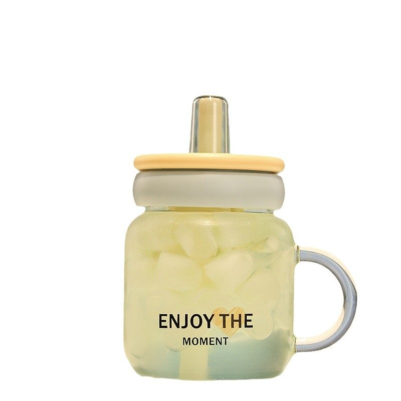 潮咔玻璃吸管杯女生办公室高颜值水杯泡茶大容量新款喝水杯子便携