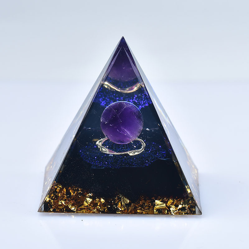 Crystal Pyramid Crushed Stone Resin Ornament | Energy Healing Feng Shui Decor | Desktop Decoration Craft