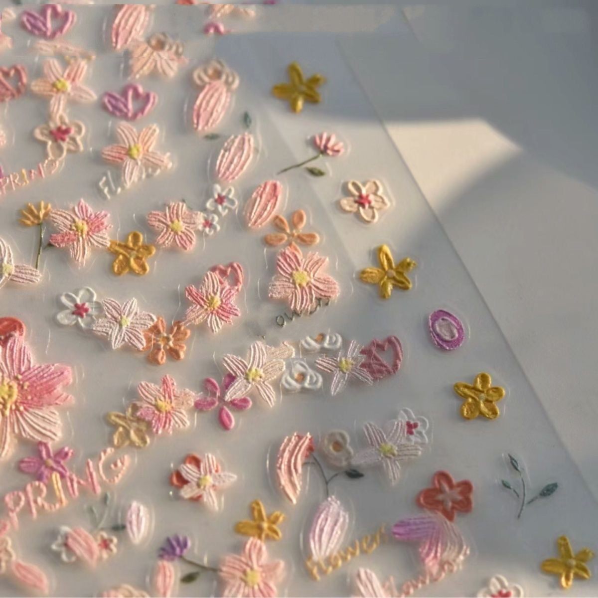 新款美甲春日缤纷小野花美甲浮雕贴纸浪漫油画清新简约可爱指甲贴