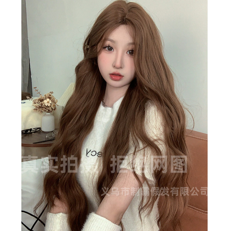 批发跨境假发女长发时尚网红日常同款自然八字刘海卷发全头套