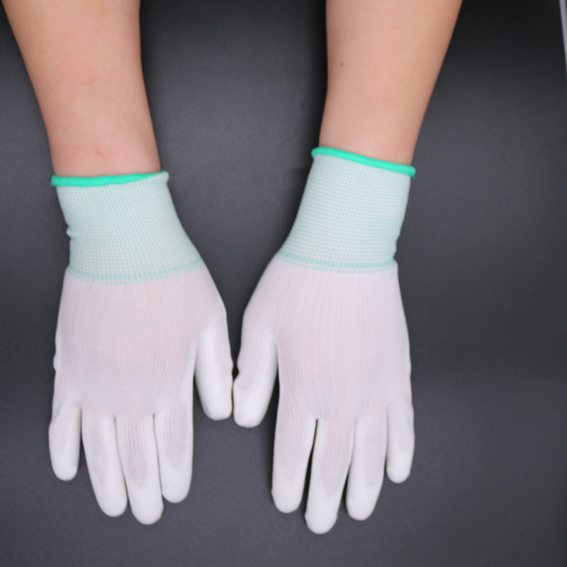 尼龙PU涂掌手套白色 无尘电子工厂车间 涂指涂层劳保手套芯批发