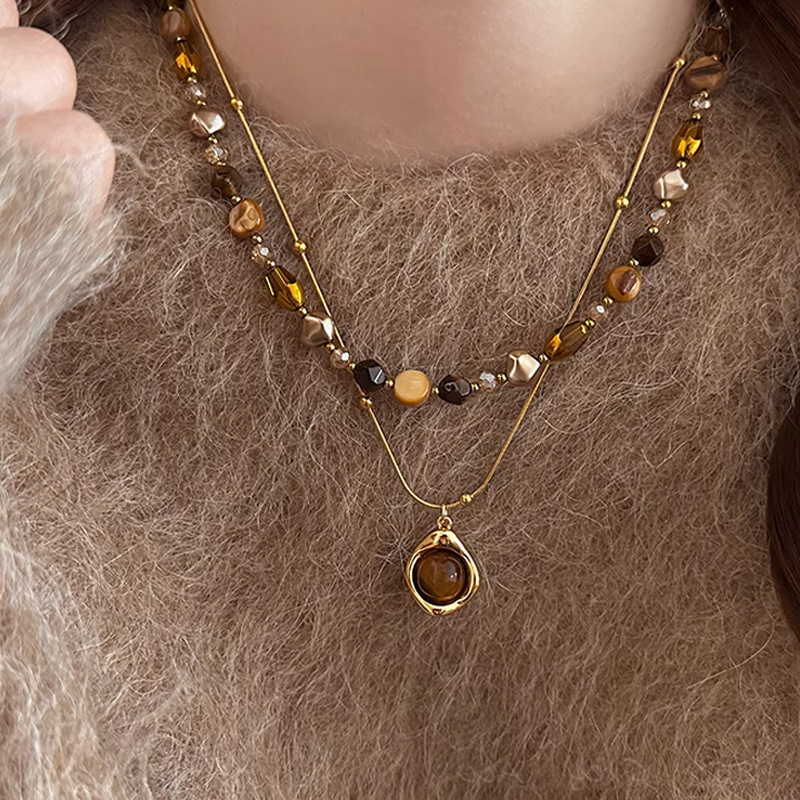 Tiger Eye Beaded Necklace Energy Pendant - Natural Crystal Talisman for Wealth and Luck Accessory