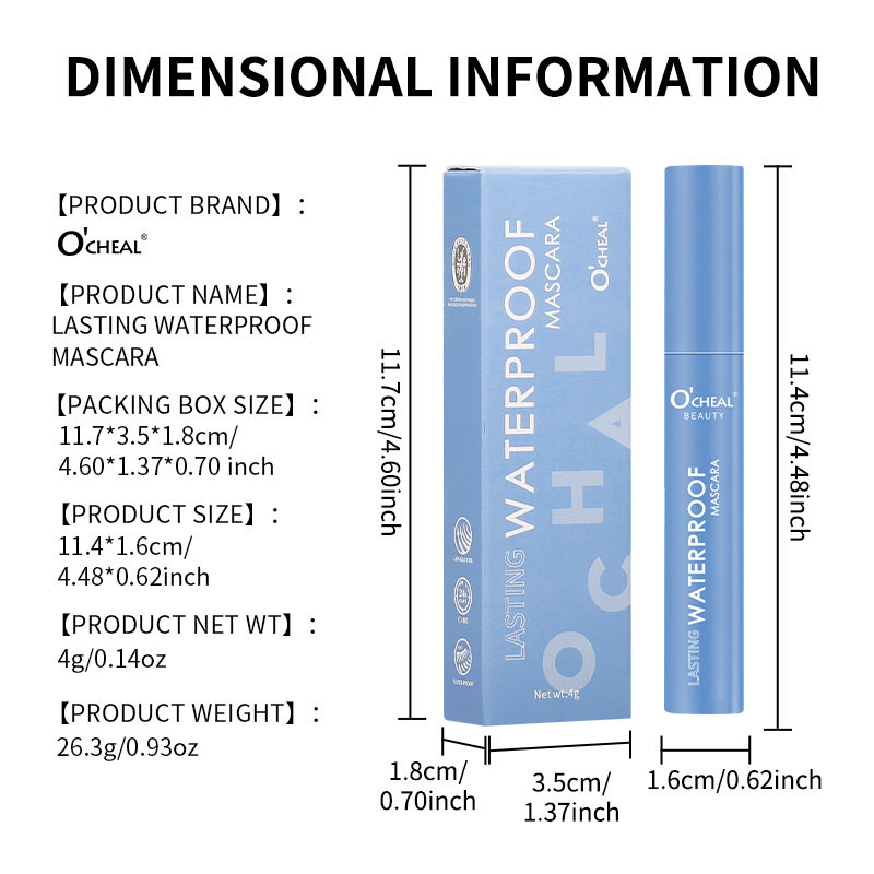 跨境英文版欧倩雅蓝色瓶睫毛膏防水防汗纤长不晕染睫毛膏外贸款