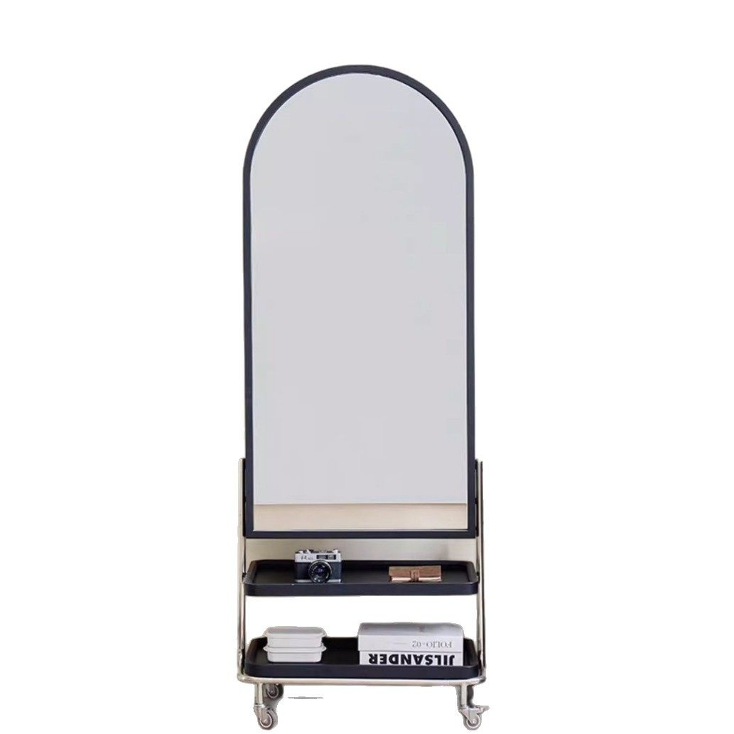 家用实木可移动穿衣镜客厅全身镜收纳置物架书架一体卧室落地镜子