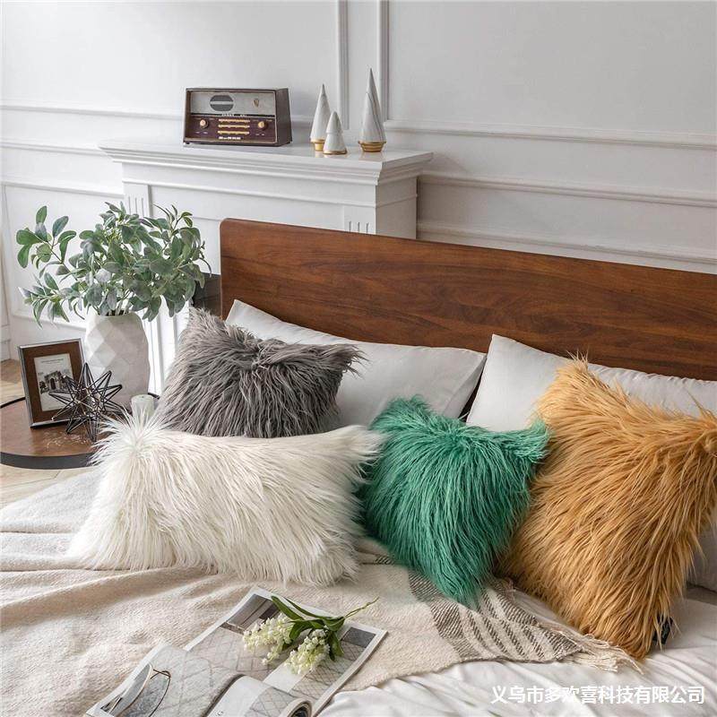 亚马逊跨境家居客厅装饰靠垫套沙发靠枕坐垫套长毛仿滩羊毛抱枕套