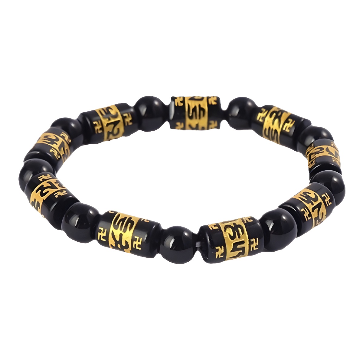 Six-syllable Mantra Beads Taoist Bracelet, Natural Obsidian Evil Warding and Luck Changing Bracelet, Unisex Talisman Accessory.