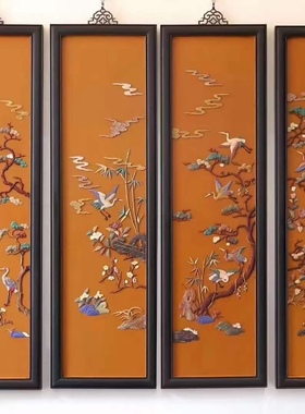 百宝嵌挂屏四条屏别墅豪宅会所酒店茶室画室书房家居红木装饰挂画
