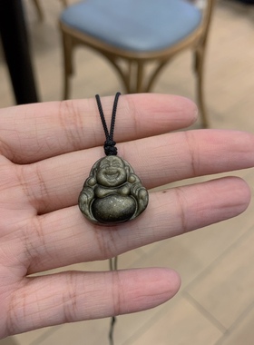 天然银曜石笑面佛吊坠情侣护身符