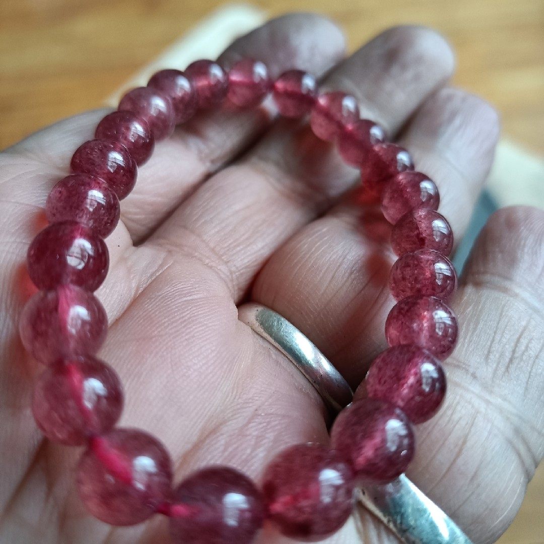 天然草莓晶粉晶手链女款小号0.6招旺情侣心动小巧手腕瘦异性朋友