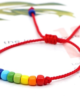 小众饰品玻璃彩珠友谊本命年红绳
