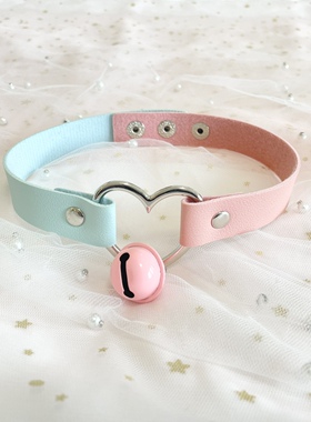 原创手作甜辣少女黑粉皮铃铛项圈