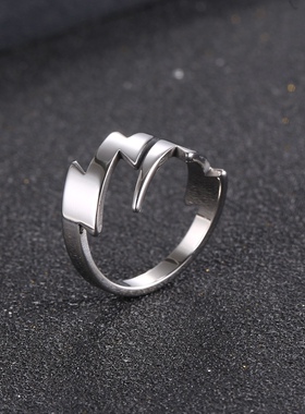个性独特尾戒银色闪电介子钛钢男士开口戒指男生指环大码可调节潮