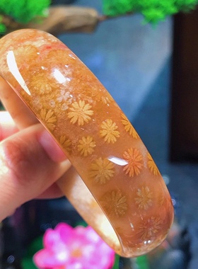 一博珊福精品天然珊瑚玉冰彩立体花手镯女