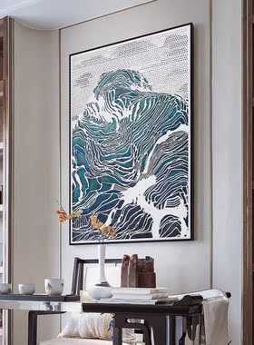 新中式客厅装饰画玄关走廊新品立体单幅沙发大背景墙雕刻实物梯田