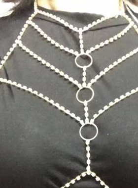 闪亮交叉几何圆圈一体链胸饰水钻