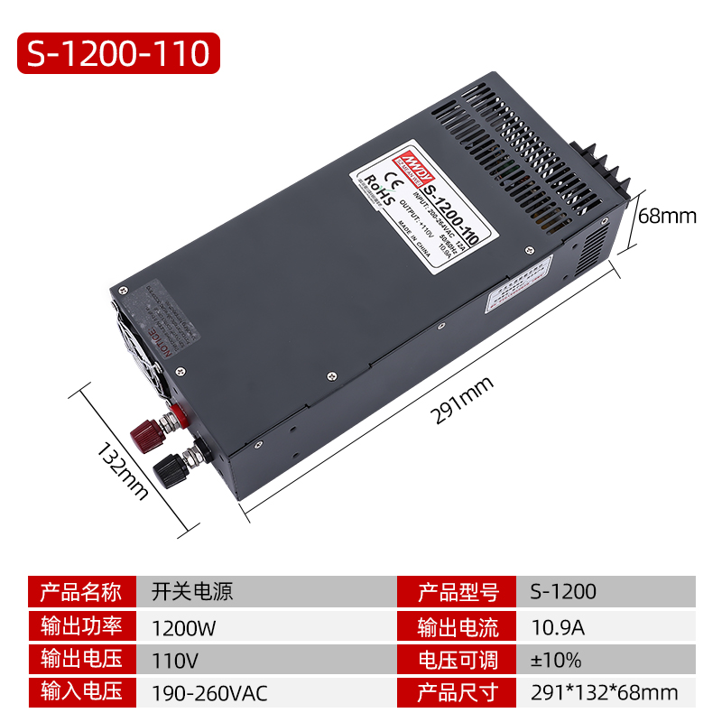 新款S1000w1200w1500w2t000W明纬大功率开关电源220V110v转直流12 - 图0