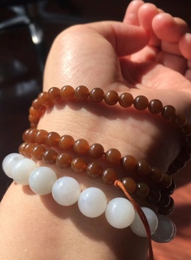新疆且末 和田玉且末糖玉红糖圆珠老型珠手链手串108