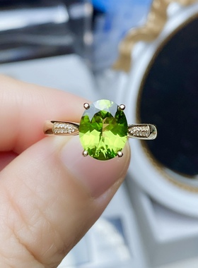 腾利天然橄榄石戒指镶嵌女款18K