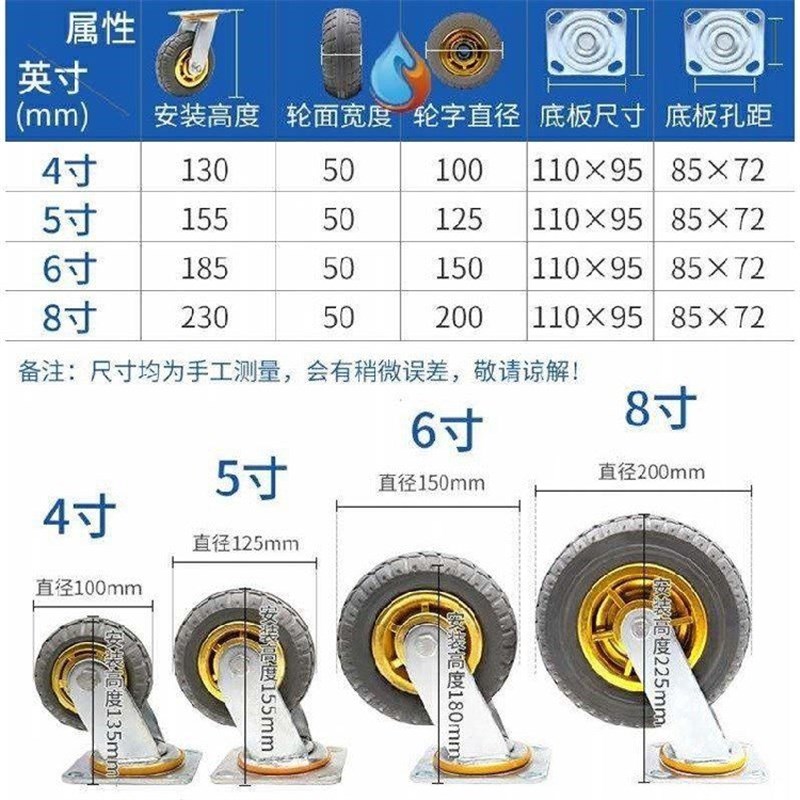 音万车向轮寸带刹车静脚轮平板车轮子重型4寸5寸TWM68寸橡胶轮手 - 图0